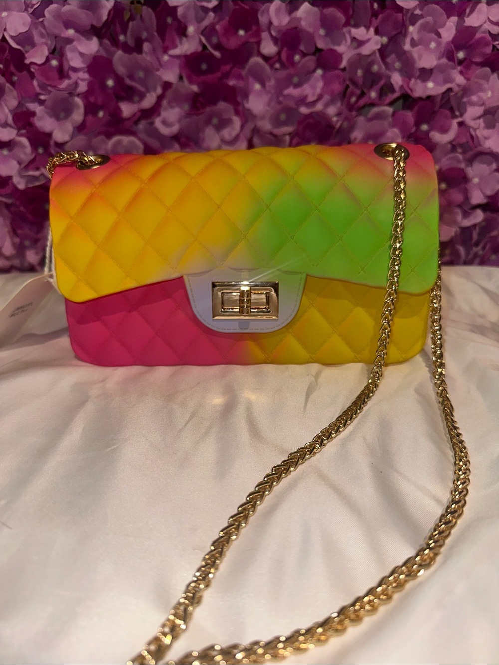 Quilted Rainbow Gradient Chain Shoulder Bag - Multicolor